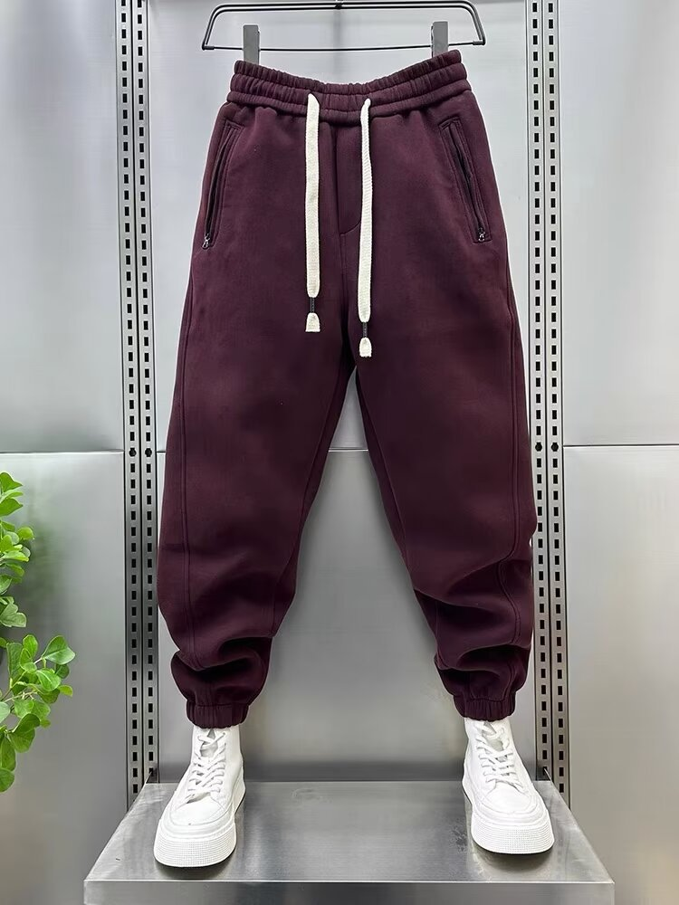 Korean version of the new simple leg-locking sports pants for men autumn and winter 2023 thickened casual pants youth solid color harem pants_voghion.com