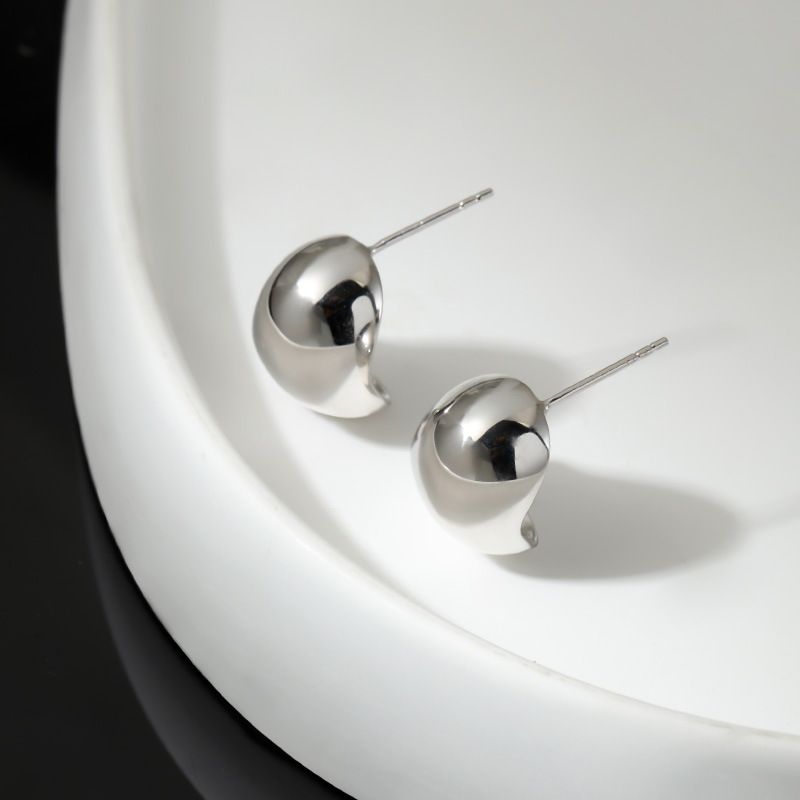 Orecchini in argento sterling, piccoli orecchini a forma di fagiolo in argento, abbinabili, personalità alla moda, design di nicchia, orecchini in stile coreano, da donna, con senso elevato_voghion.com