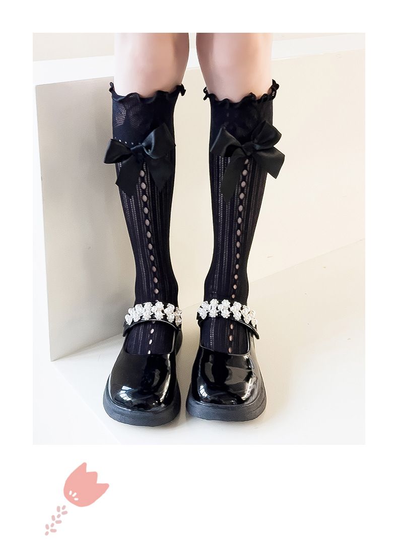 Japanesch Nei Kannersocken Summer Lolita Pilz Mesh Band Grouss Schleif Mëttellängt Socken Meedercher flaach Socken_voghion.com