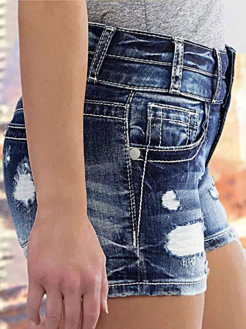 Jeans da donna, nuovi jeans alla moda, pantaloncini in denim con fori elastici, alla moda e versatili_voghion.com