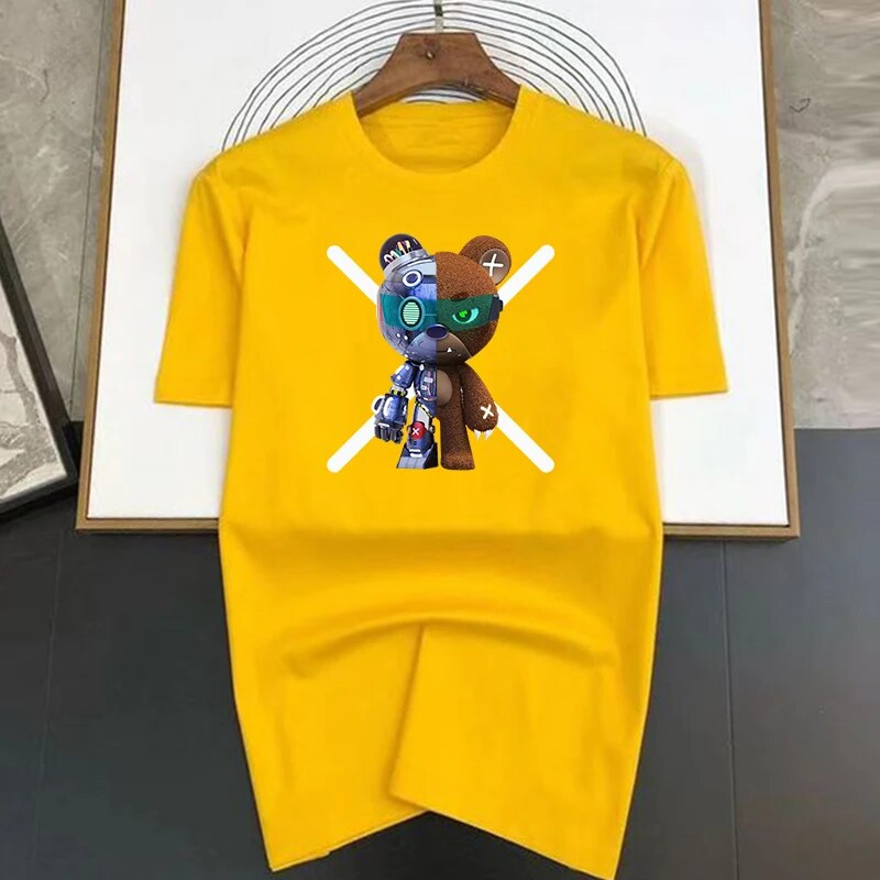 Højkvalitets Bomuld Hot Robot Bear Print T-shirt Mænd Nyt mærke Mode Cool Designer T-shirts Casual Streetwear Toppe_voghion.com