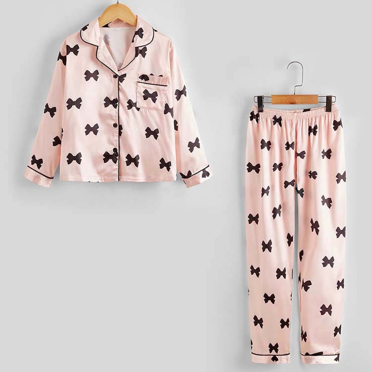 Kinder Pyjama Set Herbst Nachahmung Seide Farbe Ding Langarm Mädchen Homewear Zwei-stück kinder Anzug_voghion.com