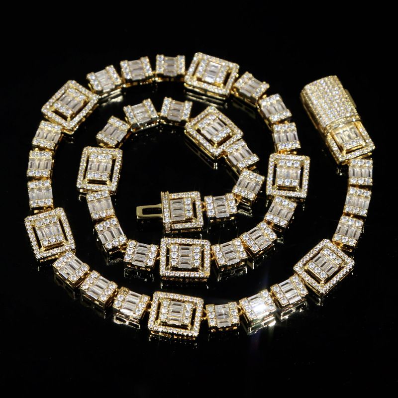 Nei Männer a Fraen Hip Hop Halskette Inlaid Quadrat Zirkon Tenniskette Gold a Sëlwer Bijouen_voghion.com