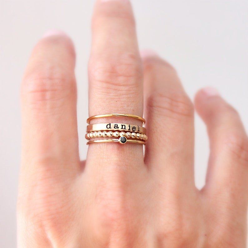 Valentine's Mother's Day 12 Color Birthstone Combination Ring Set Personalized Name Engraving_voghion.com