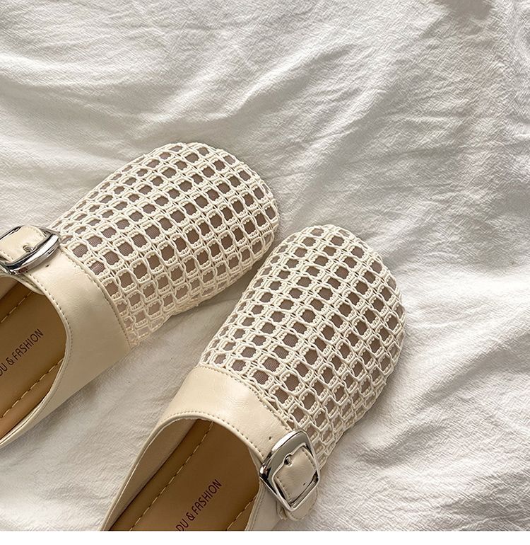 Baotou Half Women's Summer 2025 Nowe płaskie modne siateczkowe buty z wycięciami na jeden krok, odzież wierzchnia, fajne kapcie_voghion.com