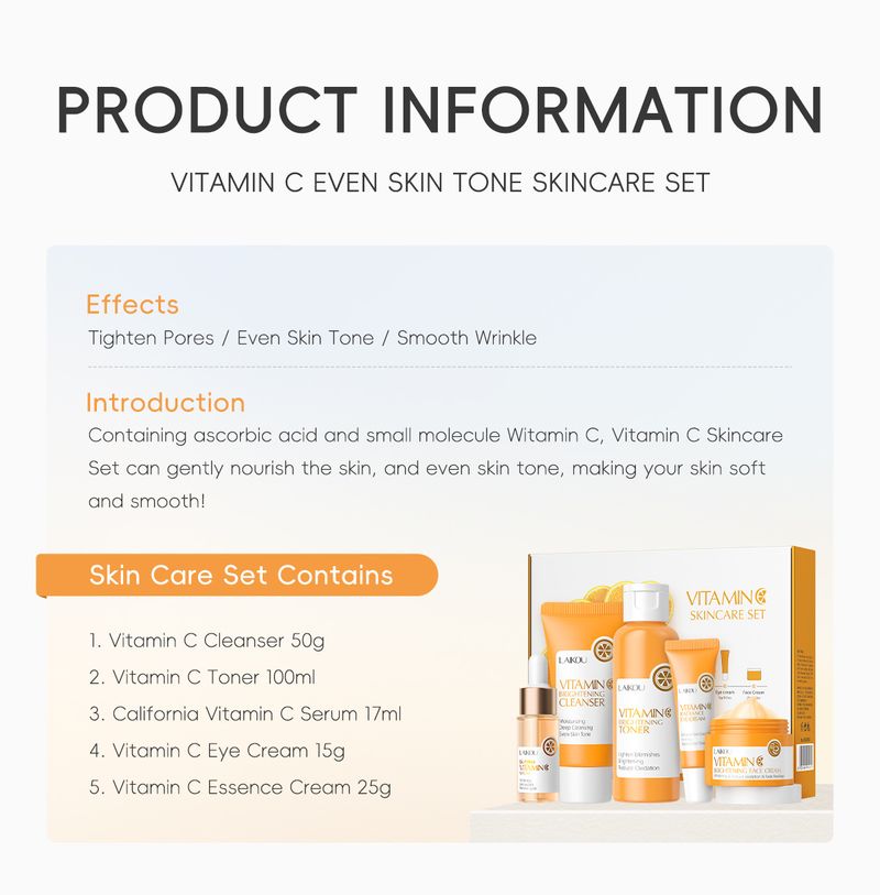 LAIKOU C-vitamiini seeria nahahooldustoodete komplekt 5-osaline puhastusvahend Toonik Essence Eye Cream Essence Cream_voghion.com