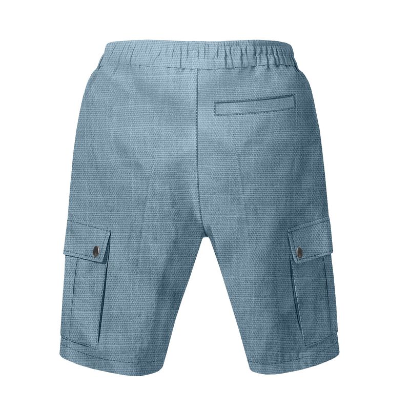 Pantaloncini da uomo in lino, pantaloncini cargo tinta unita con elastico in vita, tasche per viaggi e tempo libero, pantaloncini da spiaggia a gamba larga per l'estate_voghion.com