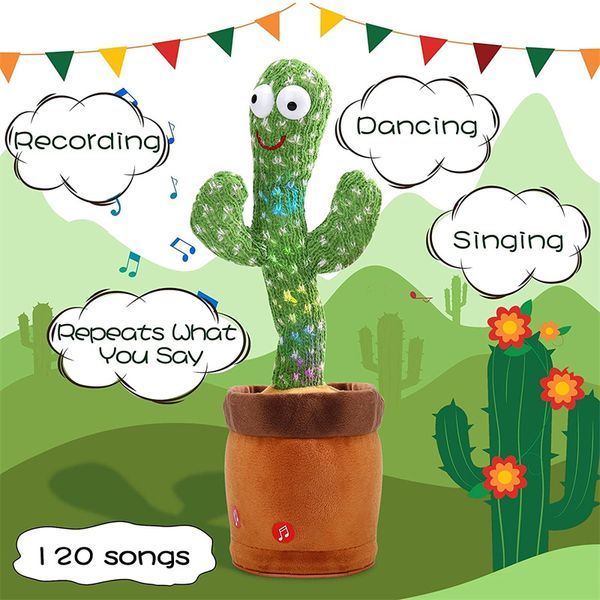 Bluetooth Dancing Cactus 60/120 Songs Speaker Talking Usb Chargeable Voice Repeat Plush Cactus Toy Dance Stuffed Toy Baby Girls_voghion.com