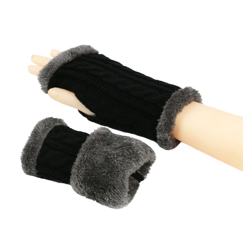 Unisex Fleecehandschuhe Gestrickte fingerlose Handschuhe mit Achterdrehung Kurze warme Manschette mit Fleecehandschuhen_voghion.com