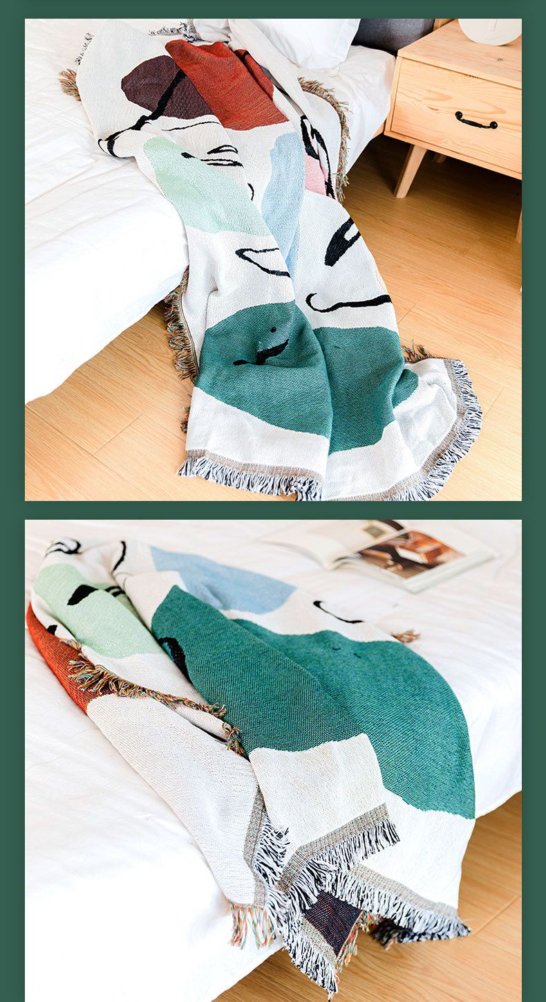 Ensemble de housses de canapé Color Block - Motif pierre arc-en-ciel avec accents à pois Multifonctionnel comme couverture de camping Tissu tricoté doux_voghion.com