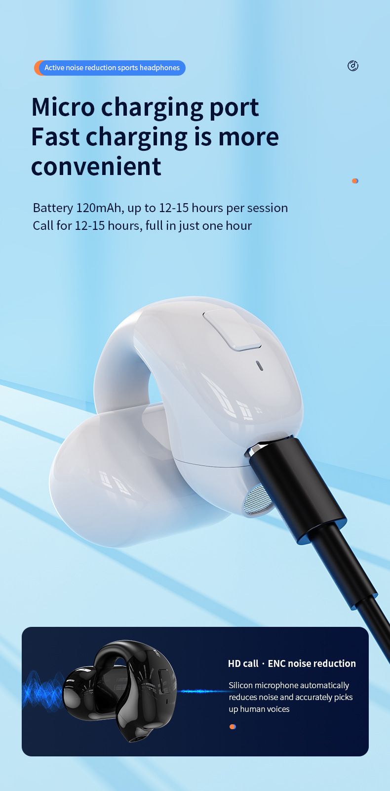 Écouteurs à pince Bluetooth NK100P Casque mono-oreillette non intra-auriculaire pour le sport et les affaires_voghion.com