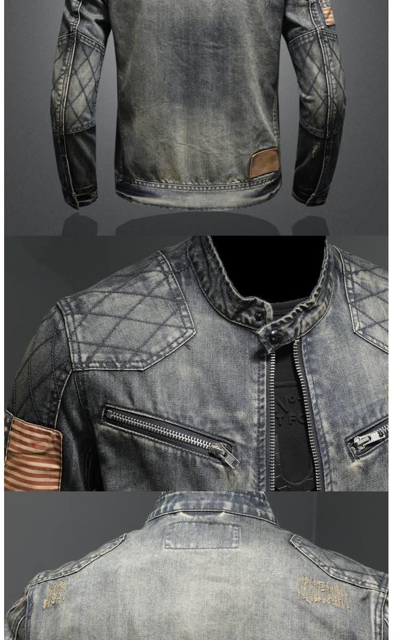 Męska kurtka motocyklowa ze stójką w stylu retro, ładna_voghion.com