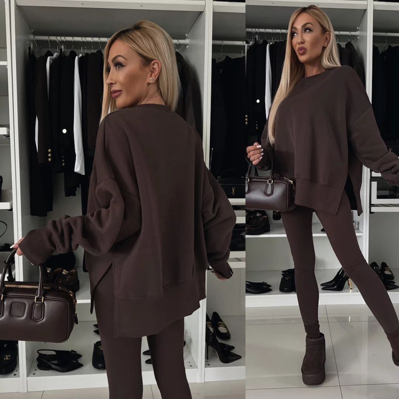 Ensemble 2 pièces pour femme, chemise décontractée, pull ample, pantalon moulant, nouvelle collection printemps-été 2025_voghion.com