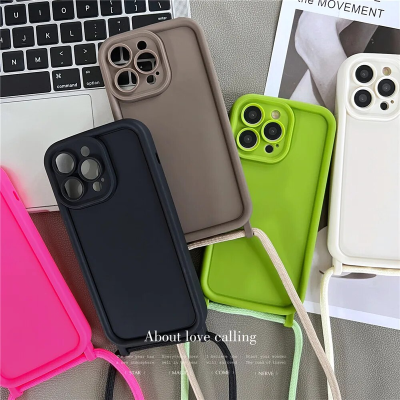 Koreaanse Crossbody Ketting Koord Lanyard Silicone Soft Case Voor iPhone 14 15 Pro Max 13 12 11 XS XR Schokbestendig_voghion.com