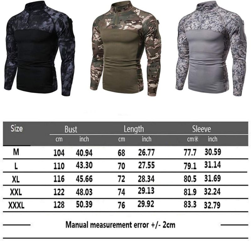 Memoryee Taktisches Militär-Kampfhemd für Herren, langärmelig, mit 1/4-Reißverschluss und Taschen_voghion.com