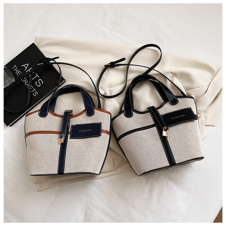 Yuezi taske kvinde 2023 sommer ny grøntsagskurv taske håndtaske hånd bucket taske lærred skulder Messenger taske_voghion.com