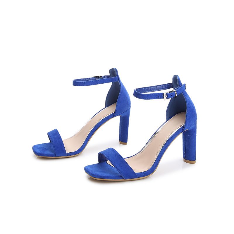 New solid color suede stiletto heels women's head with a line bag with fashion sandals_voghion.com