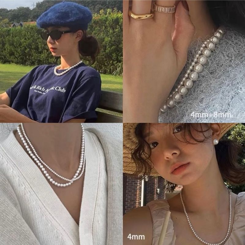 Koreanischer Stil INS Einfache Perlenkette Täglich Vielseitig Sanfte Schlüsselbeinkette Süßes Temperament High-End-Sinn Schmuck_voghion.com