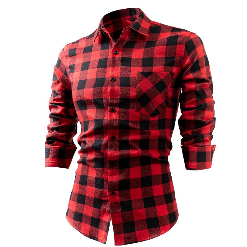 Men's Flannel Shirt – Soft Brushed Cotton Long Sleeve Plaid Shirt (38-44, Anti-Wrinkle & Breathable, Streetwear Essential For Layering)_voghion.com
