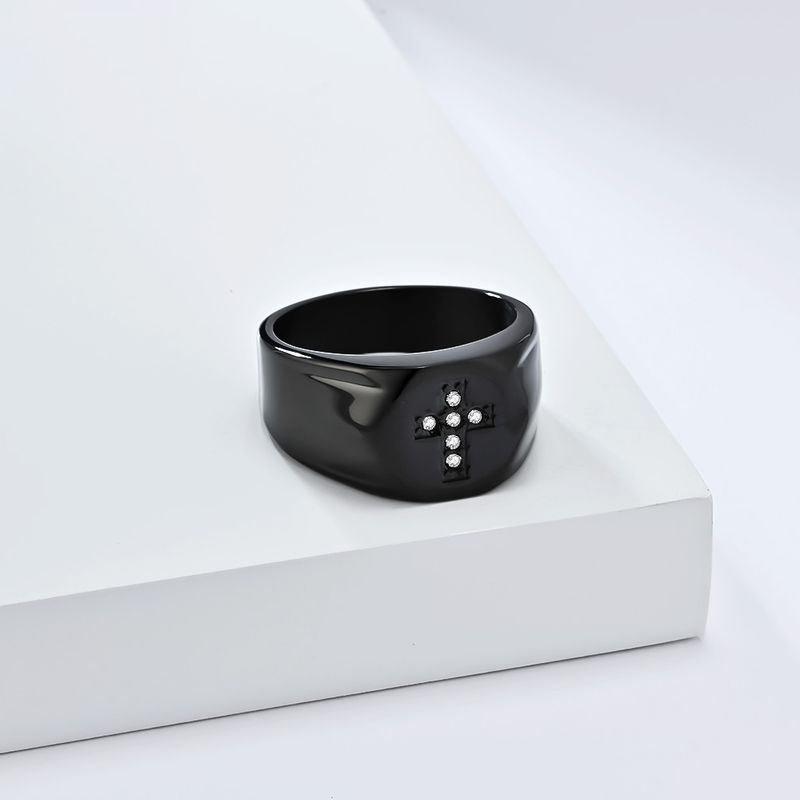Titanium stalen diamanten kruis ring ring retro high end niche mode sleutel hand sieraden_voghion.com