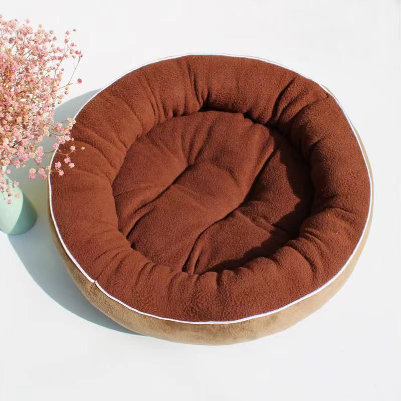 Suede Round Dog Warm Cat Detachable Pet Bed_voghion.com