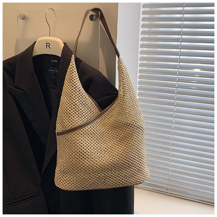 Borse da donna in tessuto di carta a tracolla da donna alla moda Borse da spiaggia estive di grande capacità in paglia Borse tote casual 2023_voghion.com