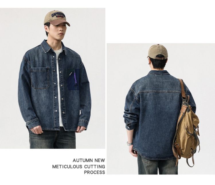 Giacca in denim da uomo, stile retrò, primavera e autunno, design semplice e confortevole, camicia in denim, top da uomo_voghion.com