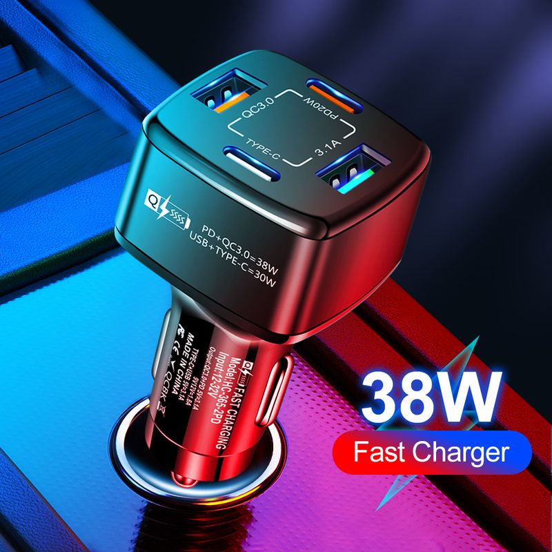 Müzik Festivali Dörtlü 38wPD+qc3.0 3.1A 2USB+Type-c hızlı şarjlı çift hatlı araç şarj cihazı_voghion.com