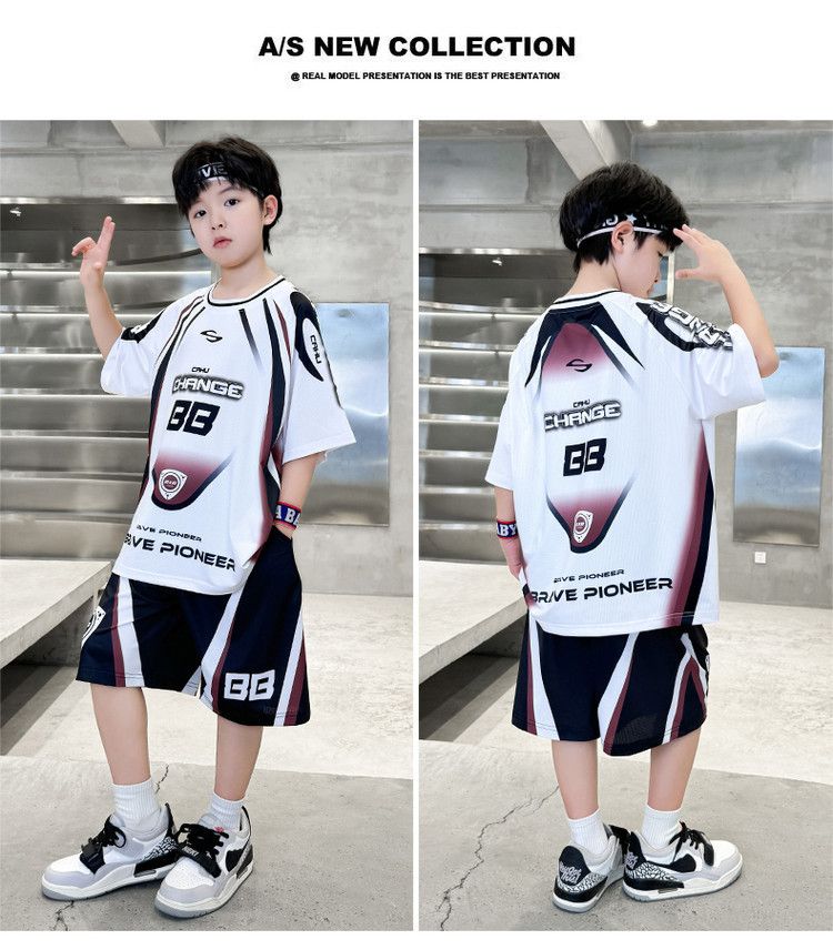 Kids' Clothing Boys Summer Short Sleeved Basketball Uniform Suit For Middle And Large Children Sports Two Piece Suit_voghion.com
