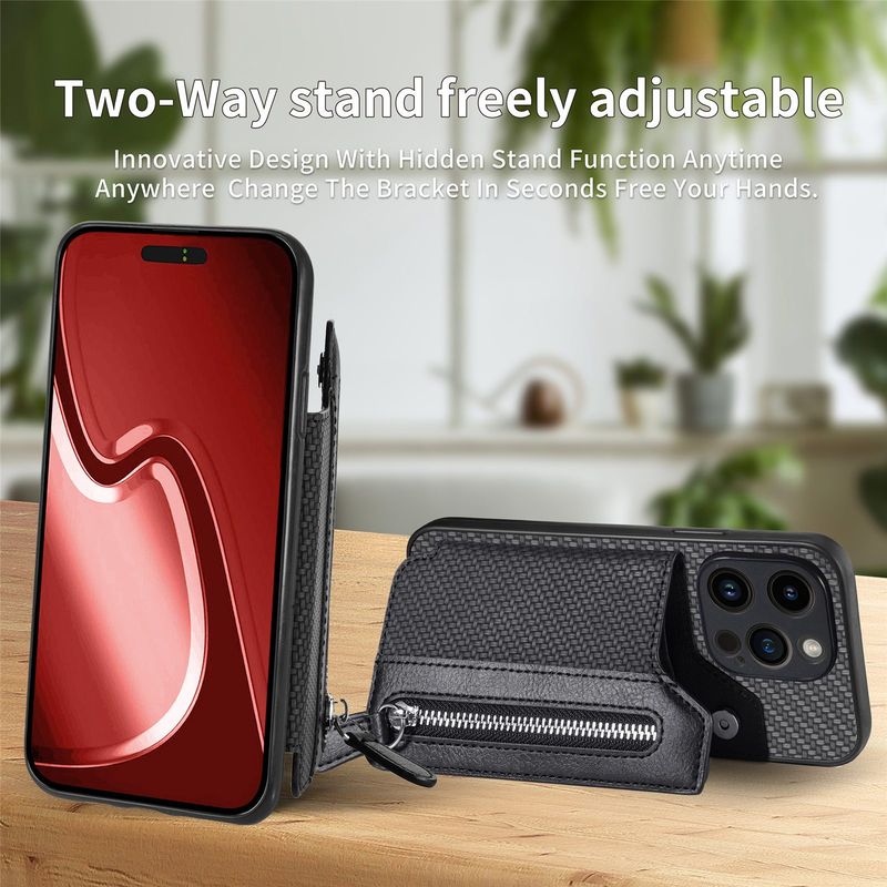 Custodia per telefono con motivo in fibra di carbonio, portafoglio per 15, 14, 13, 12, 11 Pro Max, flip cover, slot per schede, ventosa magnetica, fibbia per carte, custodia protettiva per la casa_voghion.com