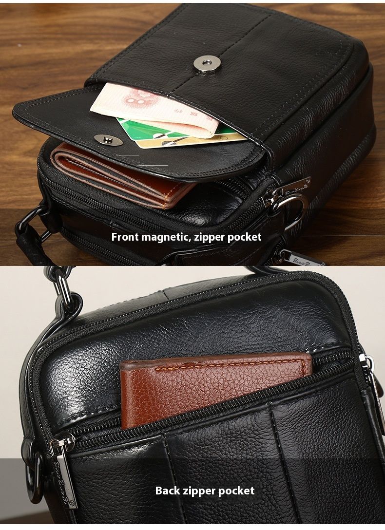 Zaino casual da uomo in pelle con tracolla, strato superiore in pelle di mucca, grande capacità, piccola borsa multifunzionale, borsa a mano_voghion.com