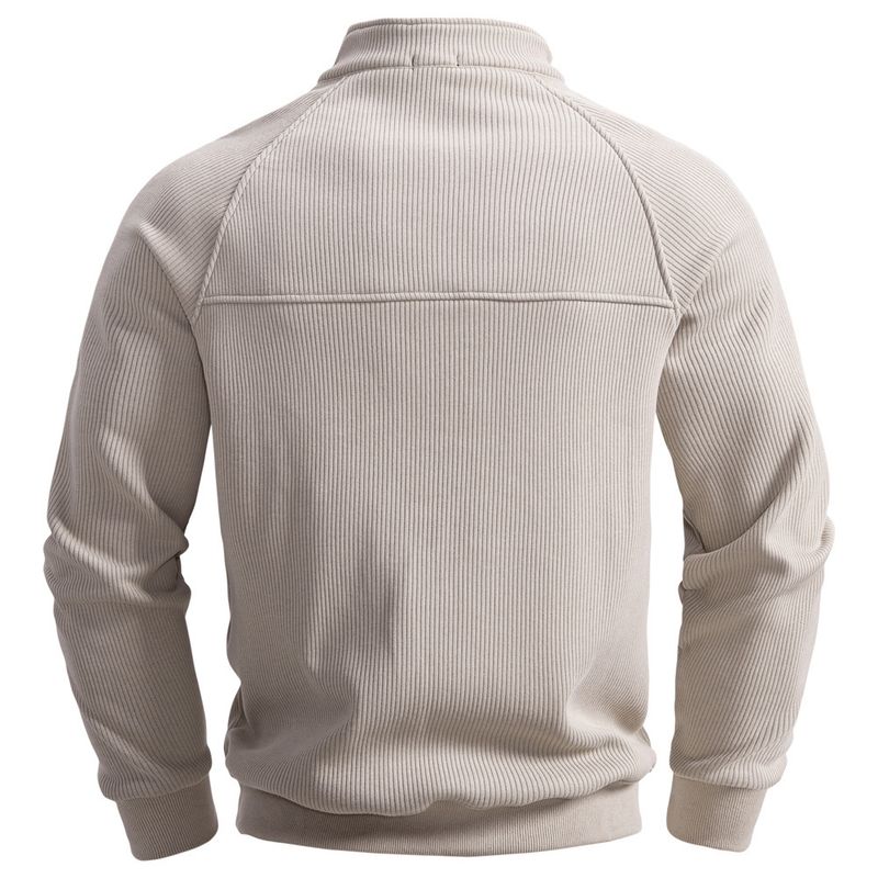 Felpa con cappuccio in pile con mezza zip da uomo - Elegante colletto alto, calda e comoda, casual da casa (blu navy, nero, verde militare, grigio chiaro, beige)_voghion.com