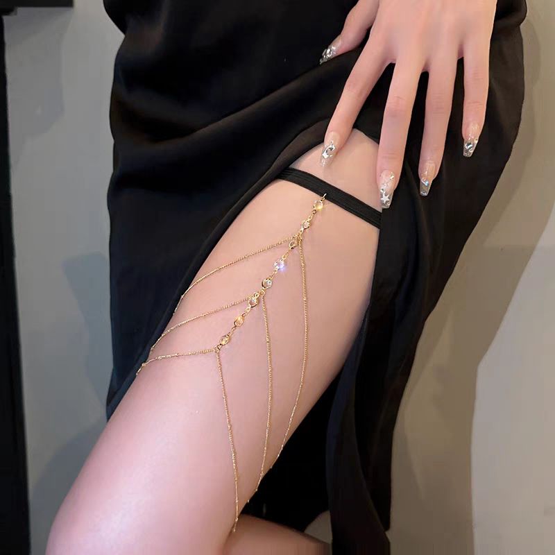 Wassertropfen Diamantbesetzte modische elegante Ins Style Persönlichkeit Vielseitige Körperring-Beinkette_voghion.com