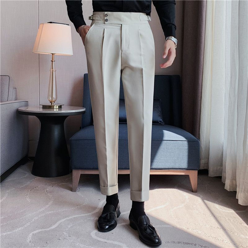 New Neapolitan Drape High Waist Men's Casual Pants Trendy Trousers_voghion.com