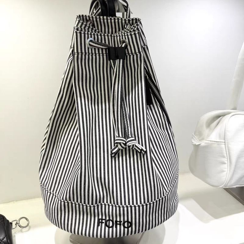 FOFO Striped Sailor For Women Korean Style Niche Desiner Double Shoulder Genuine Leather Drawstrin Crossbody Bucket_voghion.com