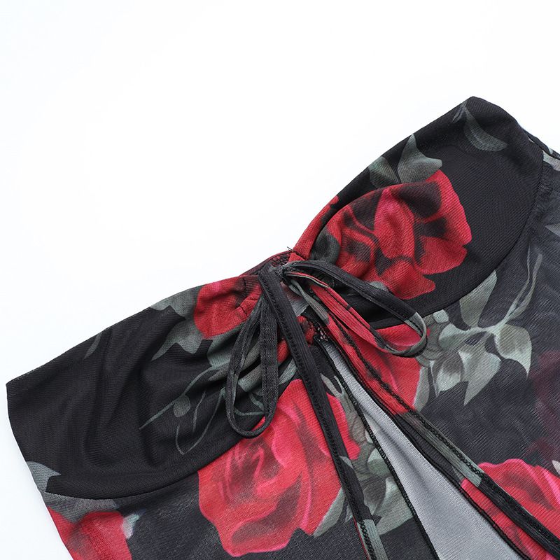 Women's Clothing Fashion Mesh Printed Tube Top Skirt Suit Summer New Slim Fit_voghion.com