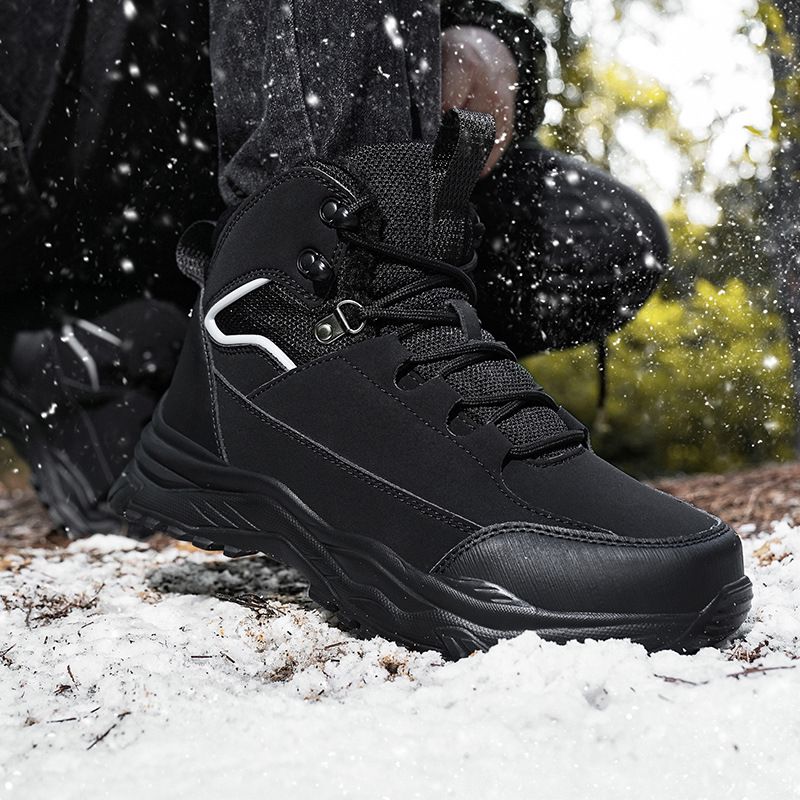 Chaussures d'alpinisme d'hiver imperméables, légères et chaudes avec velours épais pour bottes de neige mi-hautes pour hommes_voghion.com