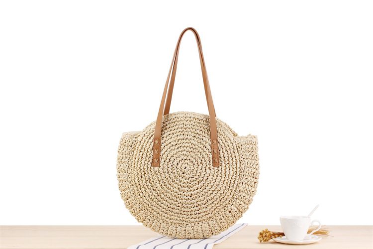 nuovo stile semplice borsa a tracolla rotonda in paglia borsa intrecciata borsa da spiaggia borsa da donna alla moda in paglia_voghion.com