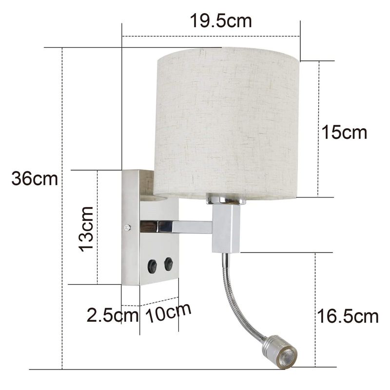 Glitzerlife LED Wandlampe Mit Schalter Wandleuchte Innen - Leselampe Schlafzimmer Stoffschirm Schwenkbar Bettleuchte Mit Flexleuchte Stoff Nachttischlampe_voghion.com