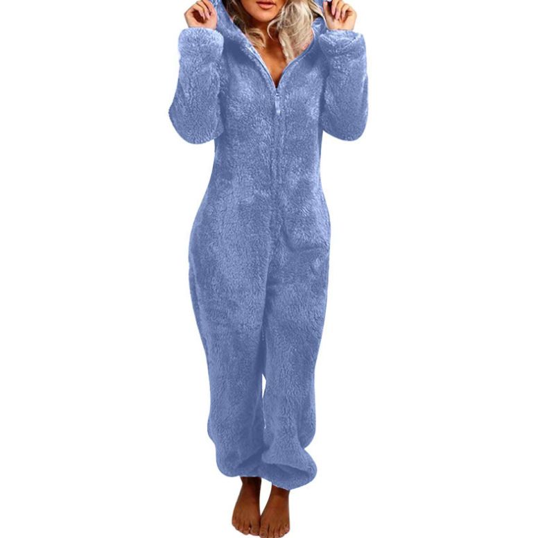 Women's Autumn And Winter Fleece Thickened Fluffy Jumpsuit Home Hooded Bear Pajamas_voghion.com