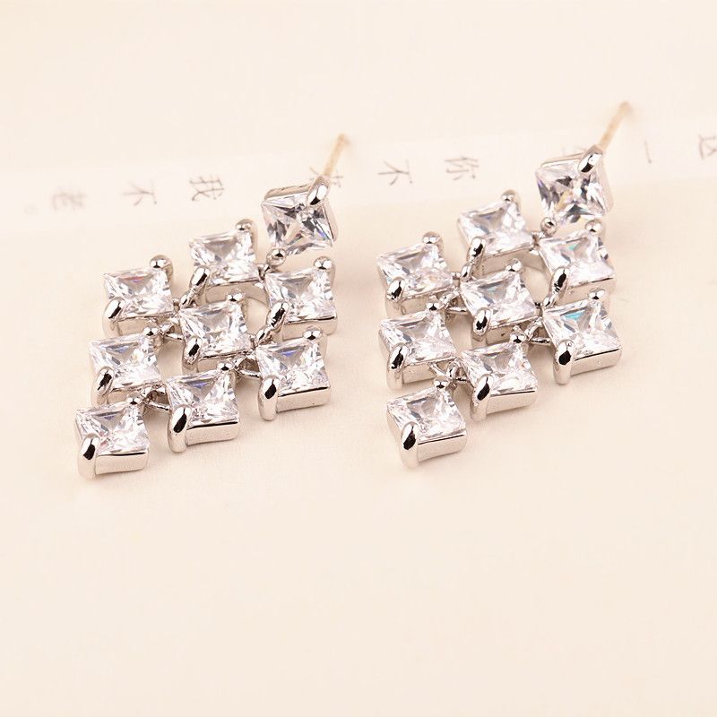 Women's Jewelry AAA Cubic Zirconia Square Stud Earrings With Copper Inlay, 925 Sterling Silver Posts, Trendy Geometric Design For Everyday Wear_voghion.com