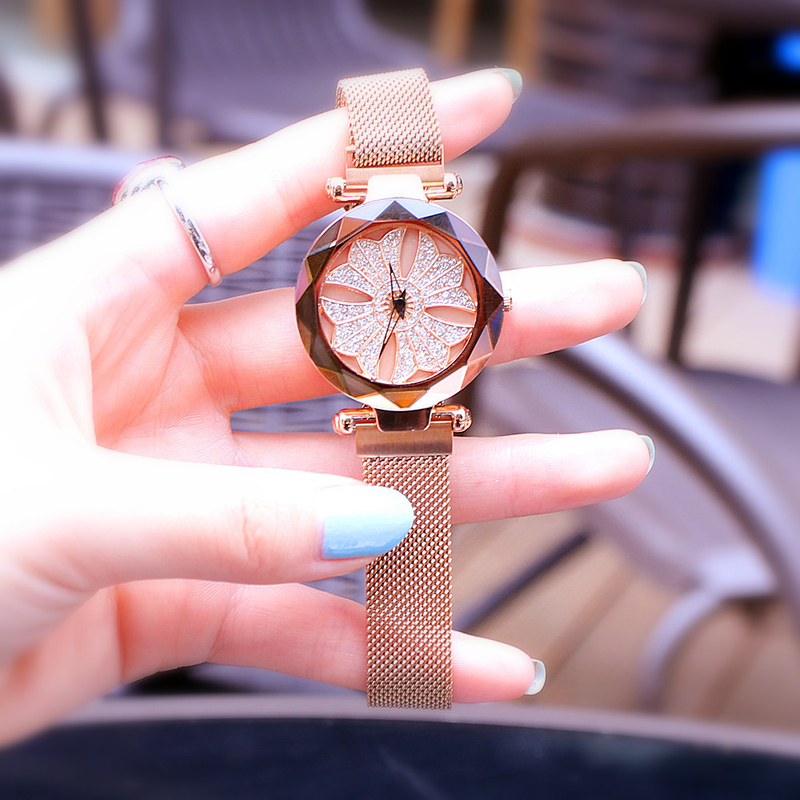 New Time Running Diamond Inlaid Fashion Trend Waterproof Magnetic Tape Women's Watch_voghion.com
