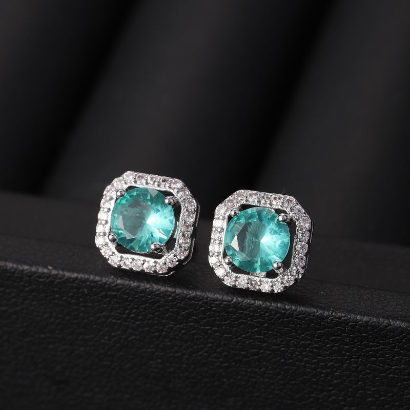Korean Style Micro-Inlaid Zircon Square Earrings For Women (Elegant Chamfered Edge Design, Hot Selling)_voghion.com