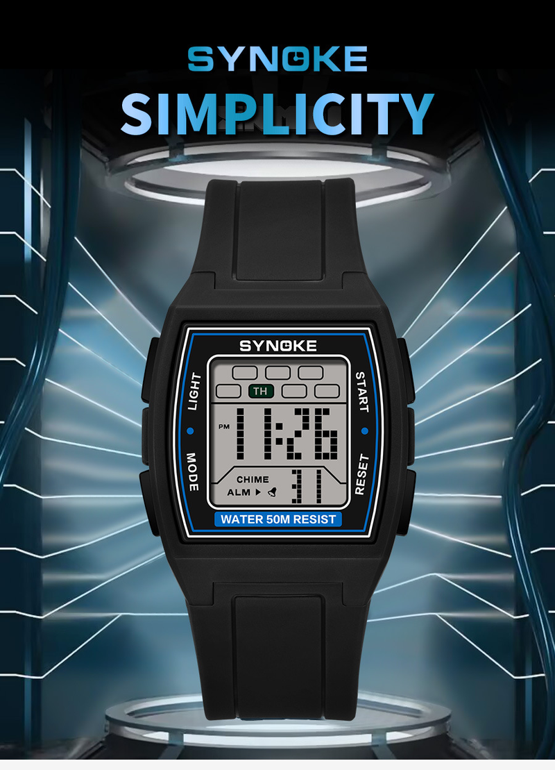 SYNOKE Sport elektronische Uhr Herren multifunktionale quadratische Retro leuchtende wasserdichte Outdoor-Studentenuhr_voghion.com
