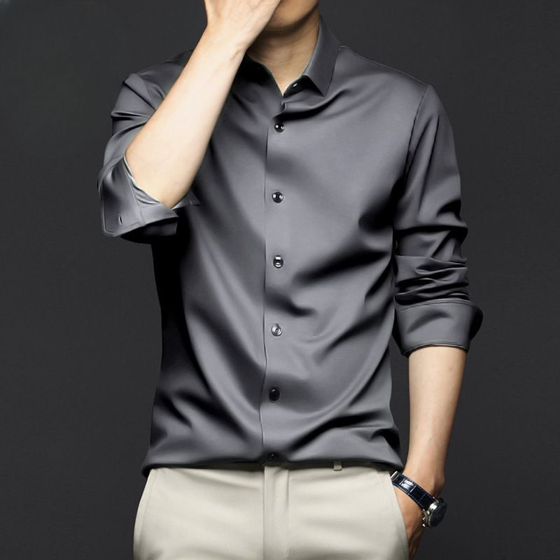 Camicia da uomo a maniche lunghe senza stiratura in stile primaverile e autunnale, comoda e traspirante, multicolore opzionale, anti-pilling, camicia da lavoro di alta qualità_voghion.com
