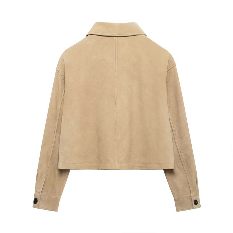 Vêtements pour femmes automne et hiver nouveau style veste courte en velours de peau de cerf à boutonnage simple_voghion.com