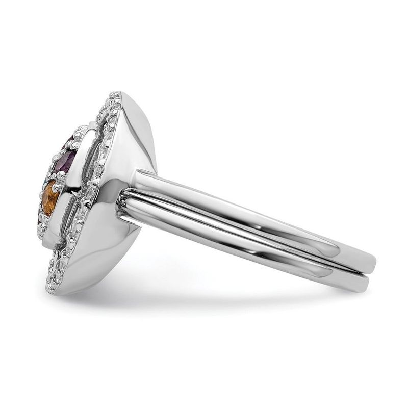 Sterling Silver Rhodium-plated Multi-gemstone W/Halo 2 Ring Set_voghion.com