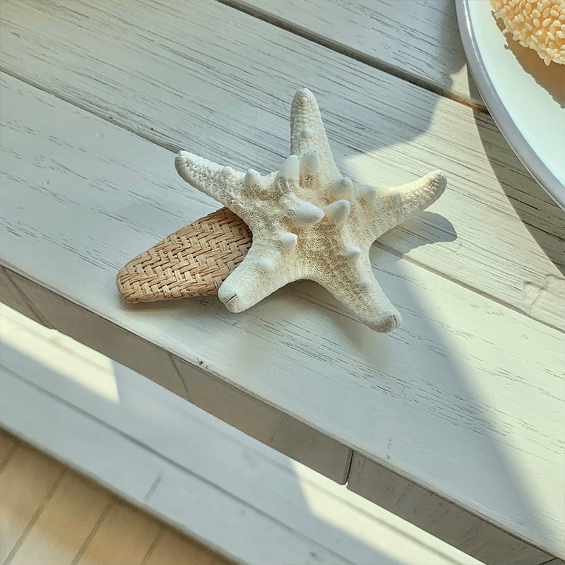 Sombrero de paja con forma de estrella de mar, estilo playero, con flequillo lateral y pequeñas pinzas para el pelo, accesorios para el cabello._voghion.com