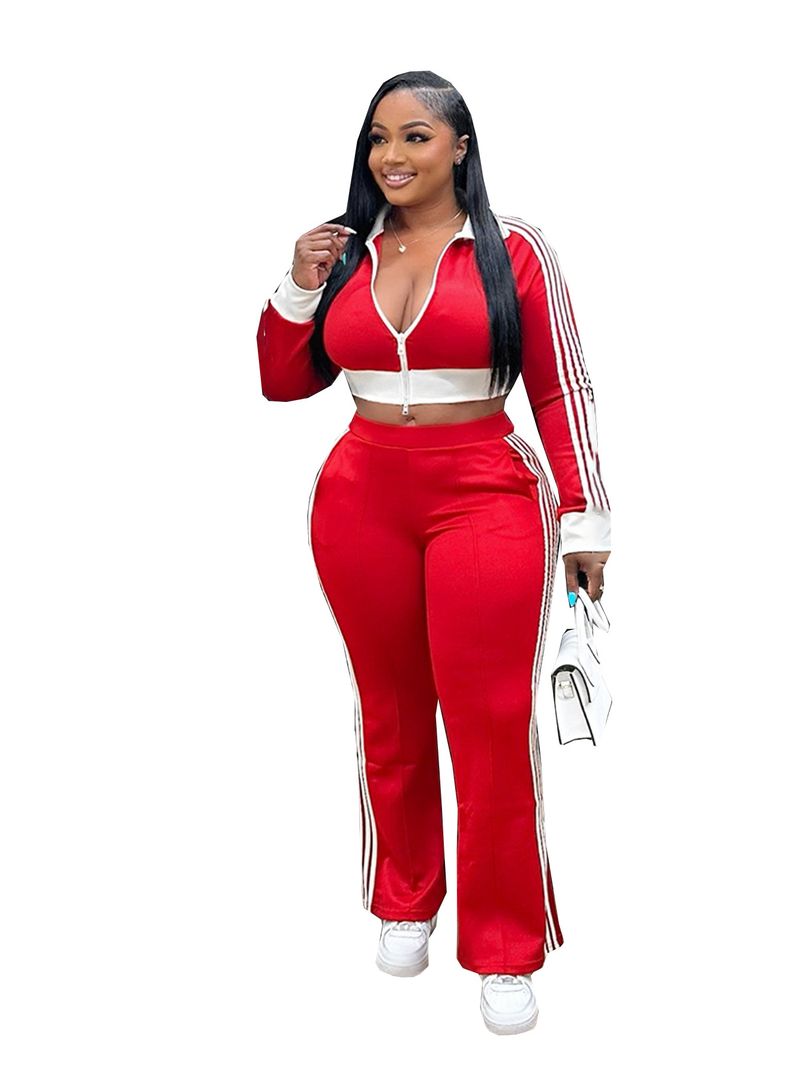 Stilvolles zweiteiliges Set für Damen – Slim-Fit-Crop-Top mit Reißverschluss und hoch taillierte, schmal zulaufende Hose für Freizeit und Büro_voghion.com