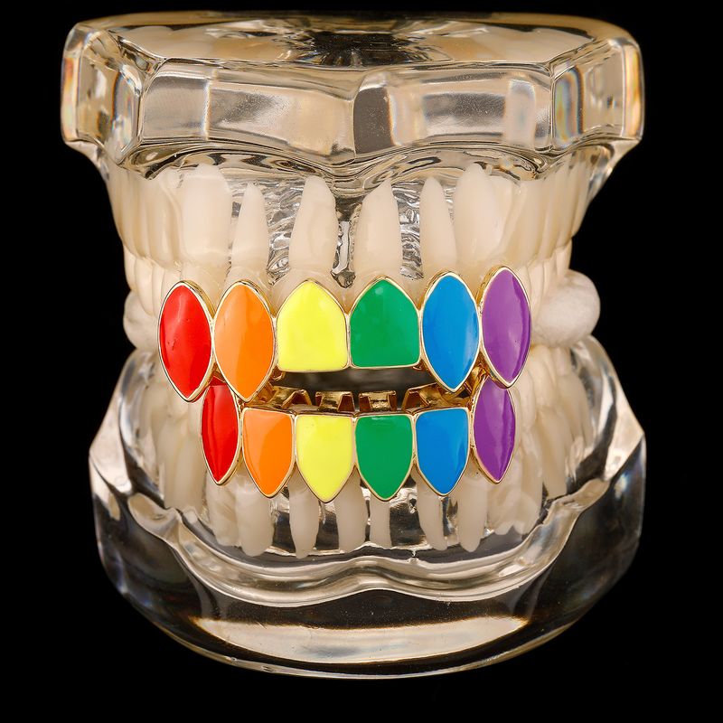 Griglie dorate alla moda hip-hop per Halloween, placcate, colorate, lucide, denti affilati_voghion.com
